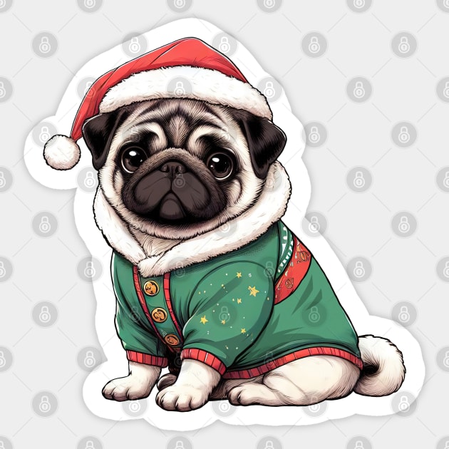 Cute Christmas Pug in Sweater Sticker by Takeda_Art